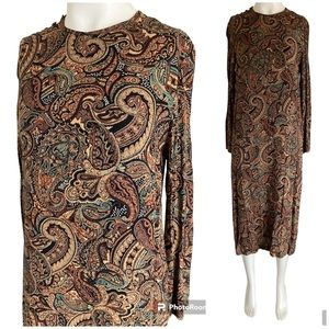 Vintage 80’s JUDY HORNBY Paisley Tapestry  Midi Dress Sz 8